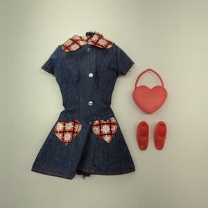 Vintage 1997 Barbie Style Heart Pocket Denim‎ Dress #18219